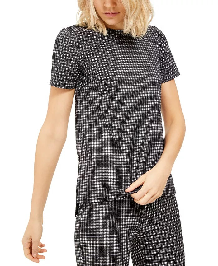 Michael Kors Women's Micro Check Print Tunic Top Silver Size Petite Small