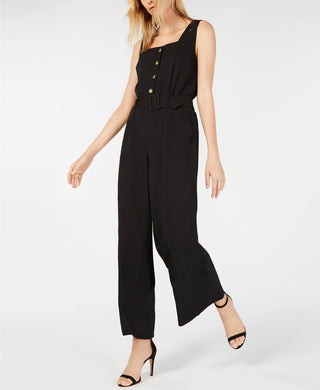 Monteau Women's Petite Square-Neck Jumpsuit Black Size Petite Large