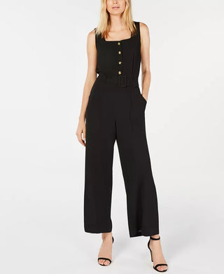 Monteau Women's Petite Square-Neck Jumpsuit Black Size Petite Large
