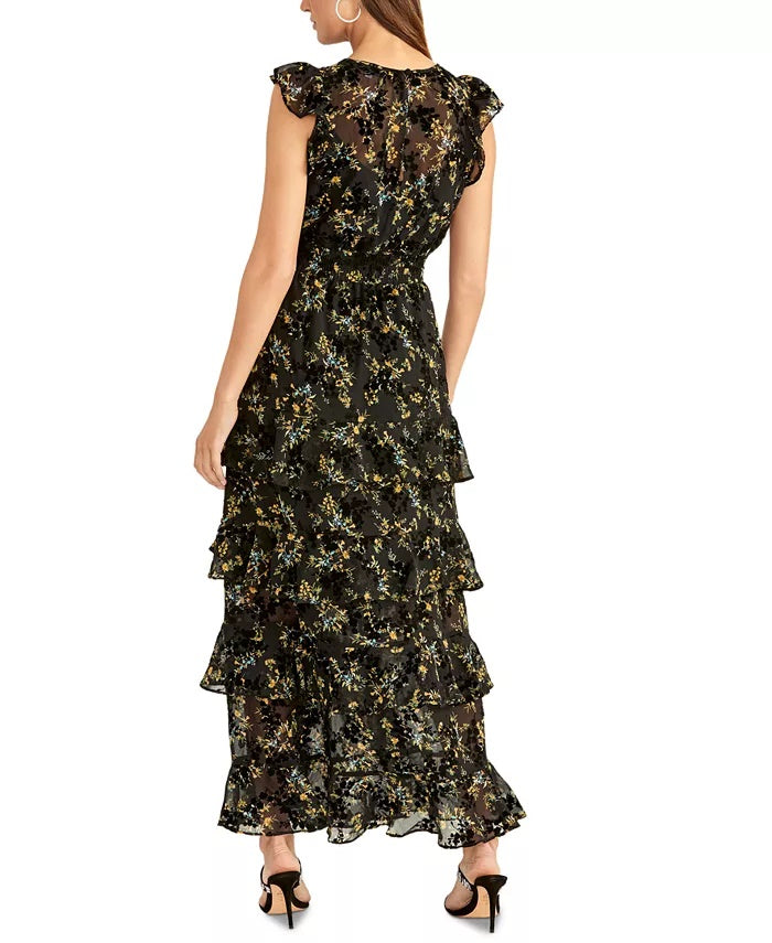 Rachel Roy Women's Issa Printed Ruffled Maxi Dress Black Size 4
