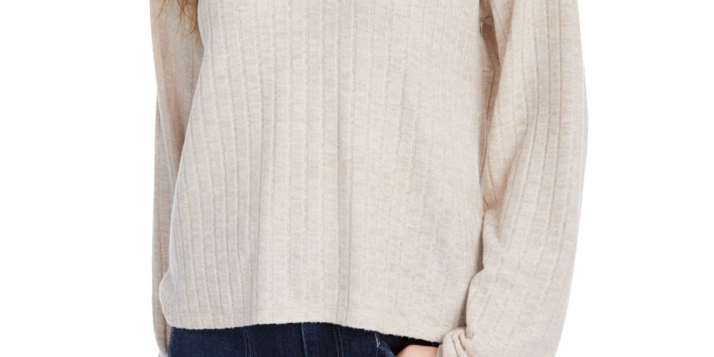 Ultra Flirt Junior's Cozy Ribbed Henley Hoodie Beige Size X-Small