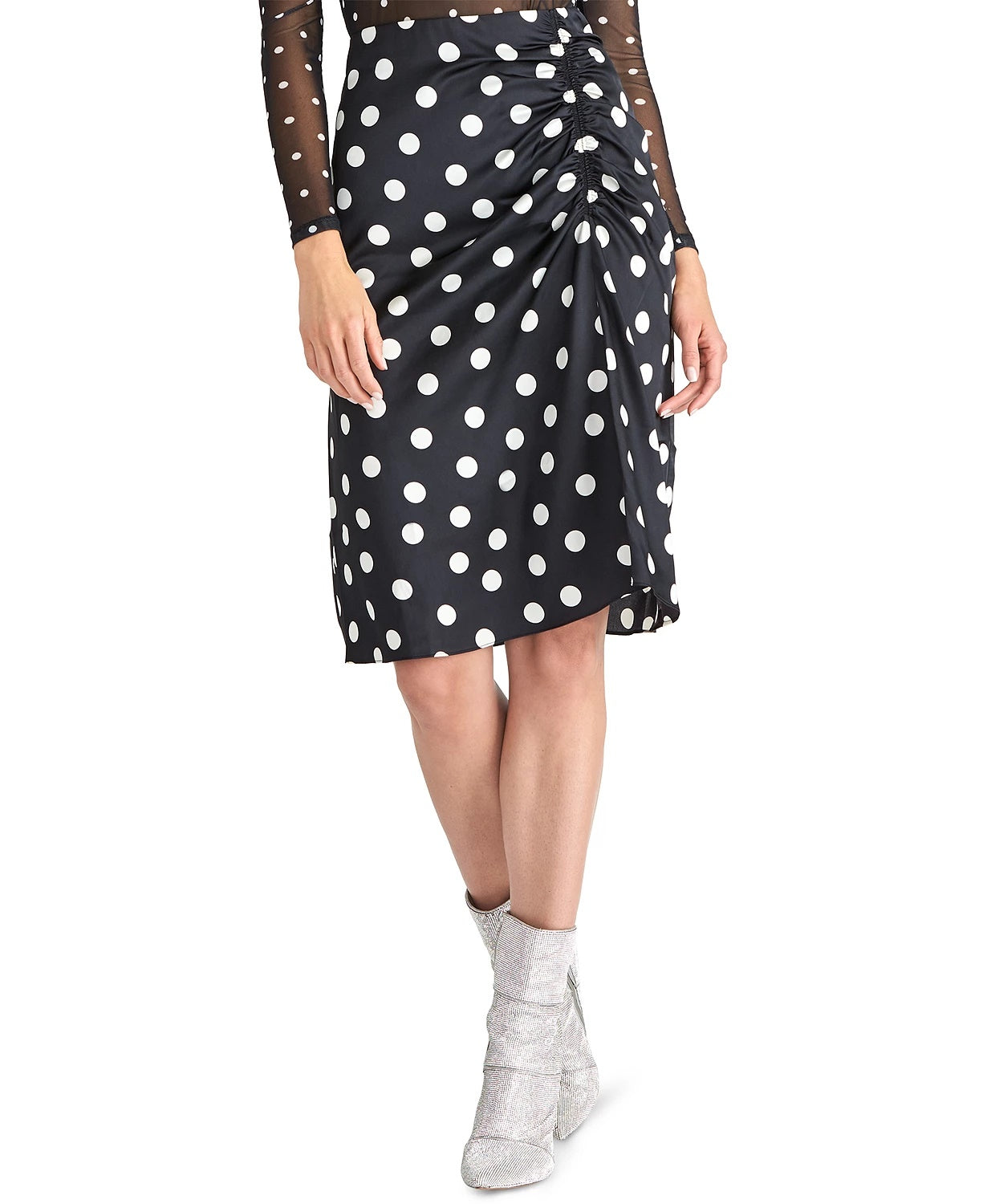 Rachel Roy Juniors' Susanna Gathered Polka Dot Midi Skirt Black Size 4