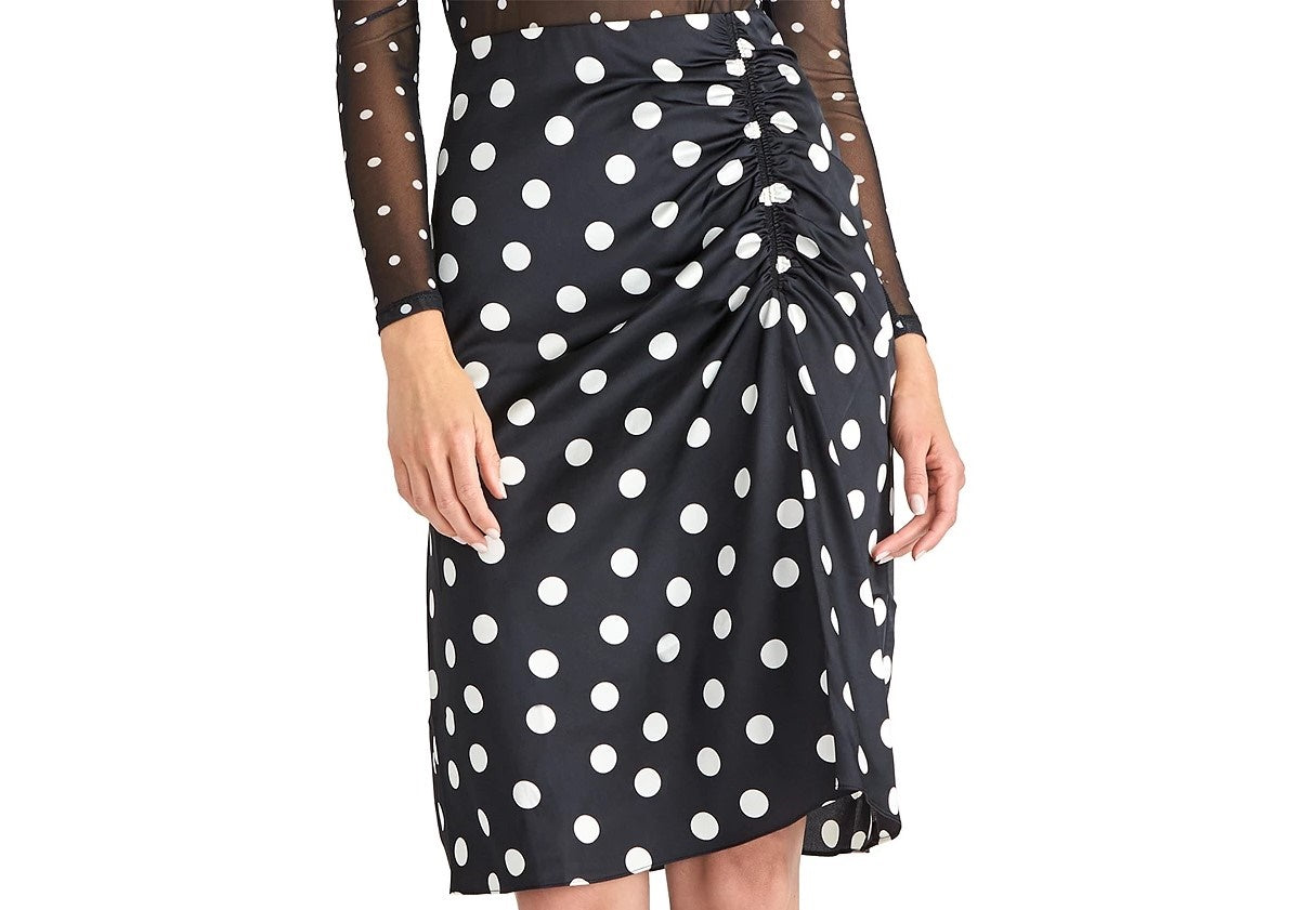 Rachel Roy Juniors' Susanna Gathered Polka Dot Midi Skirt Black Size 4