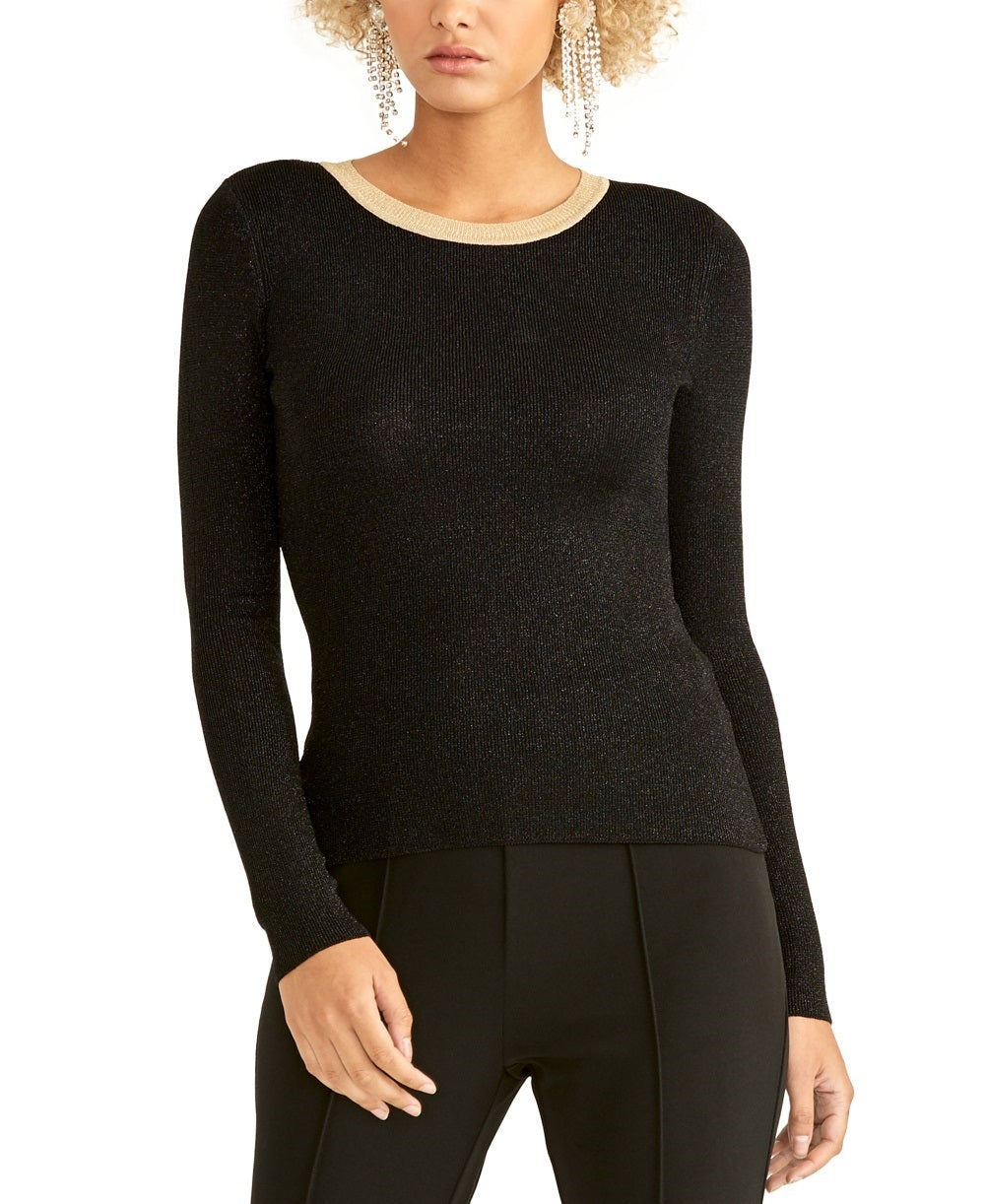 Rachel Roy Metallic Ringer Pullover Sweater Black Size X-Large