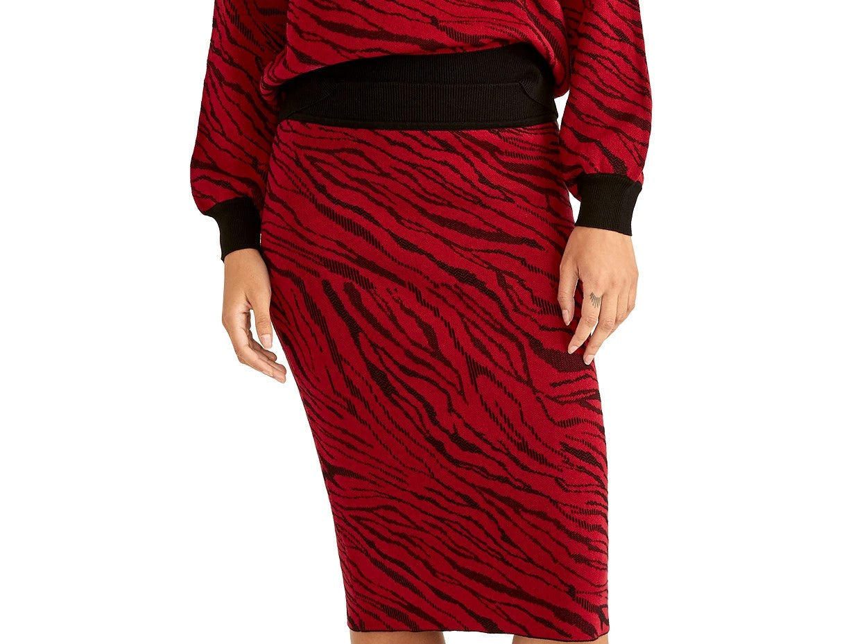 Rachel Roy Women's Animal Print Midi Skirt Dark Red Size Large