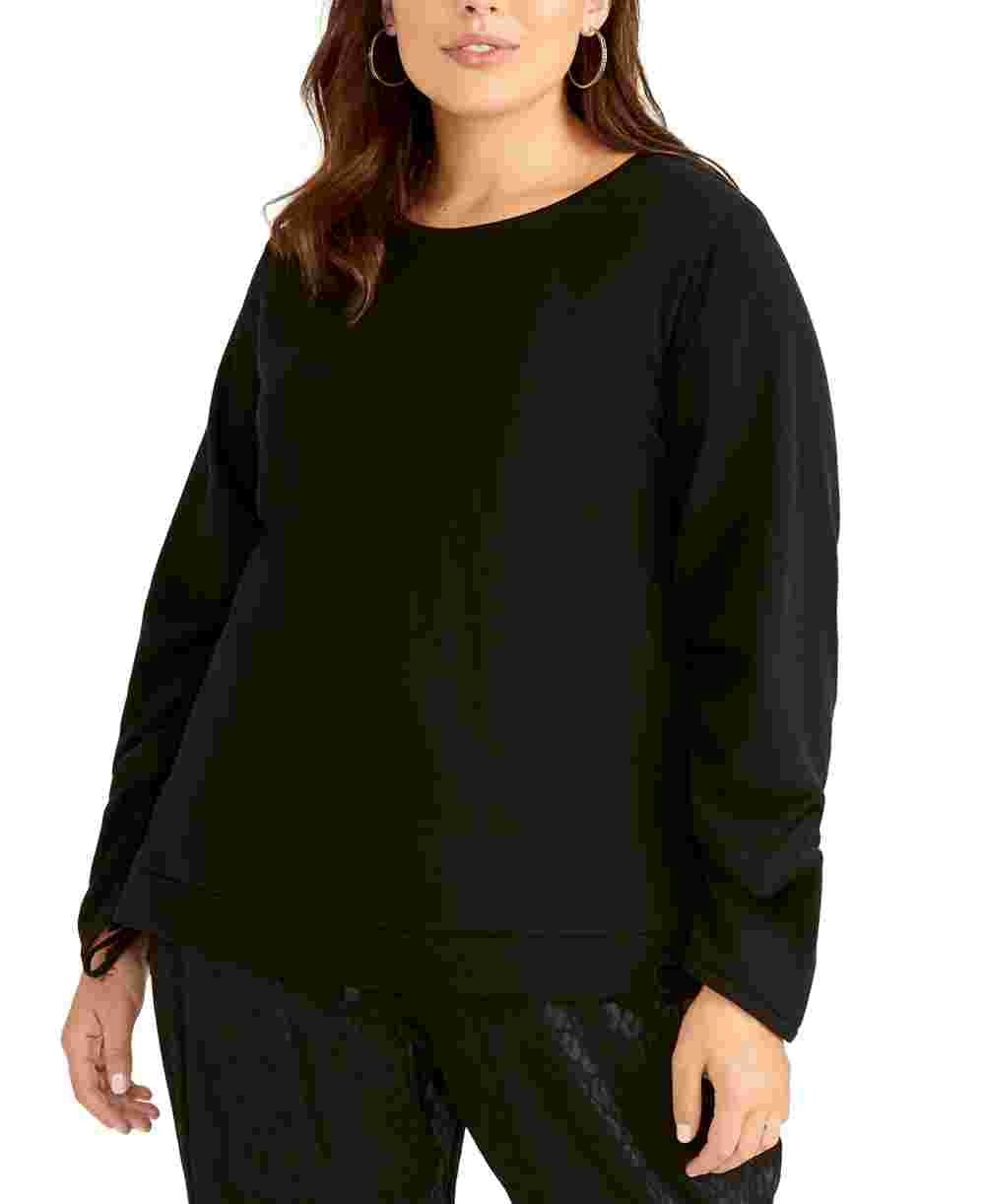 Rachel Roy Women's Trendy Plus Size Liya Drawstring-Sleeve Sweatshirt Black Size 2X