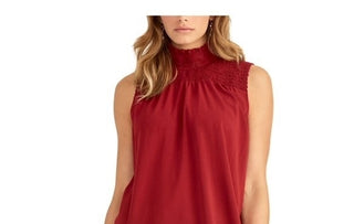 Rachel Roy Women's Sleeveless Mandarin Collar Top Red Size Small