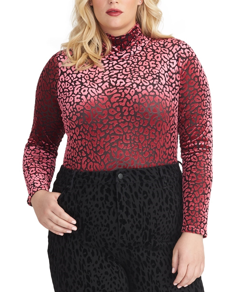Rachel Roy Women's Trendy Plus Size Val Leopard-Print Turtleneck Pink Size 3X