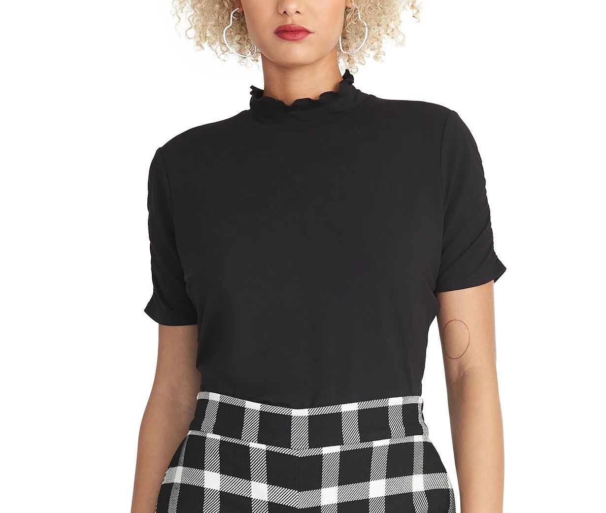 Rachel Roy Women's Elle Ruffled Mock-Neck Top Black Size Large