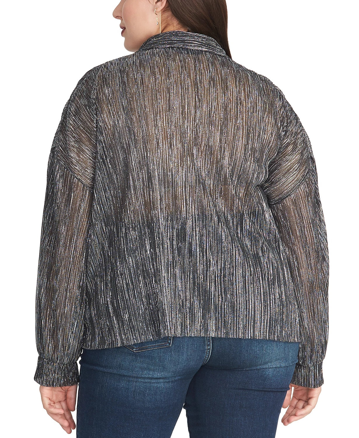 Rachel Roy Women's Trendy Plus Size Ben Metallic Crinkle Blouse silver Size 1X