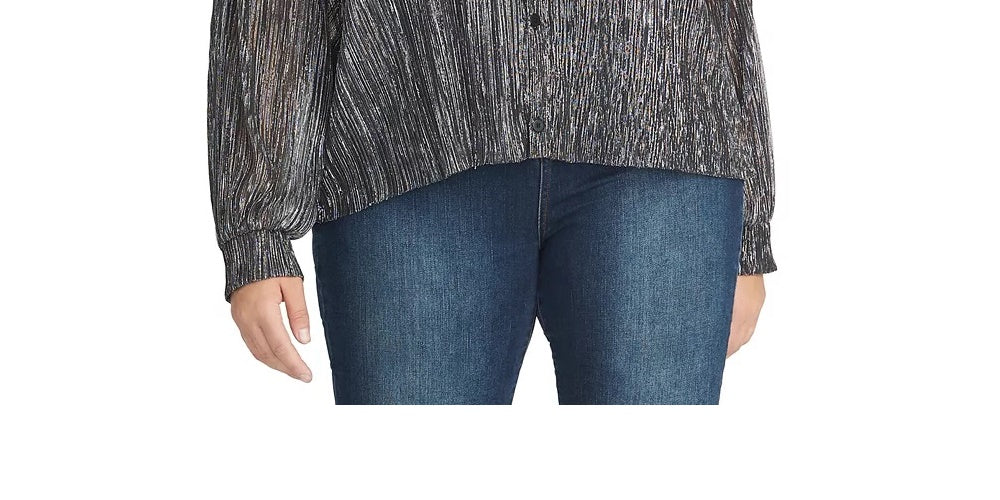 Rachel Roy Women's Trendy Plus Size Ben Metallic Crinkle Blouse silver Size 1X