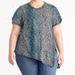 Rachel Roy Women's Plus Size Animal-Print Side-Slit Top Bright Blue Size 0X