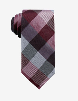 Ryan Seacrest Distinction Men's Weho Check Slim Silk Tie  Dark Red Size Regular