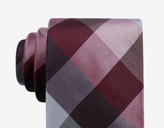 Ryan Seacrest Distinction Men's Weho Check Slim Silk Tie  Dark Red Size Regular