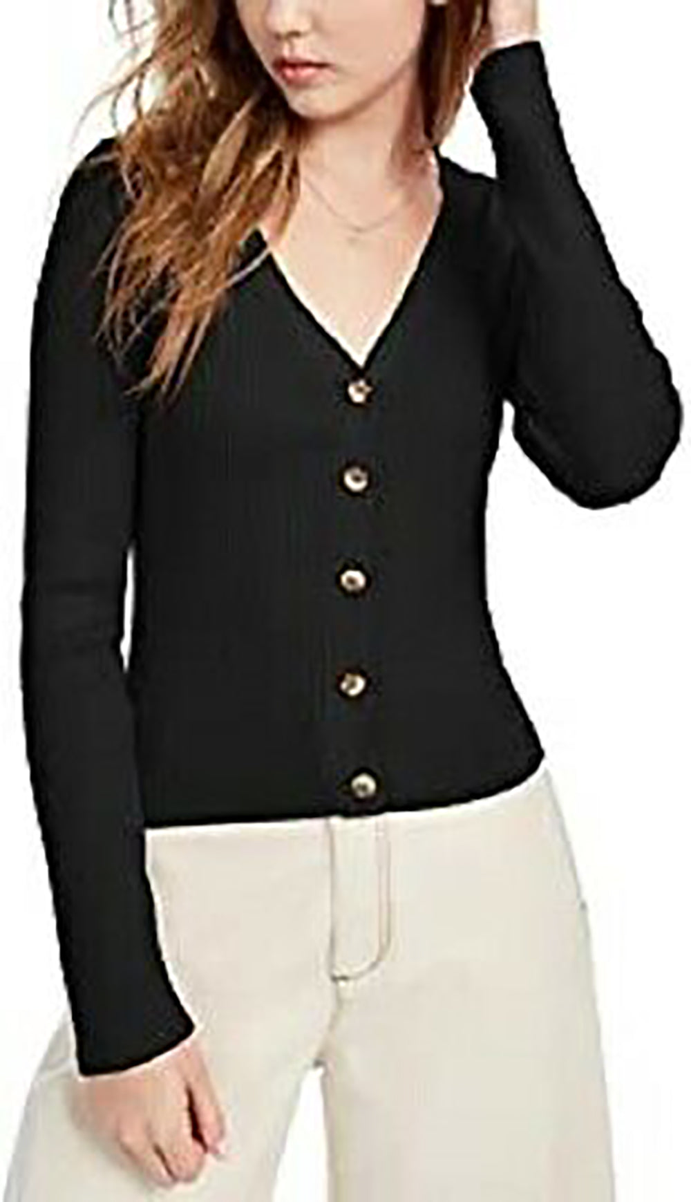 Ultra Flirt Junior's Cropped Ribbed Cardigan Sweater Black Size Medium