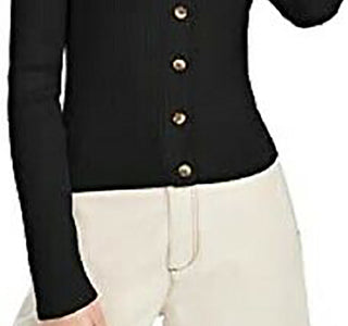 Ultra Flirt Junior's Cropped Ribbed Cardigan Sweater Black Size Medium