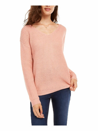 Ultra Flirt Junior's Lace Up Back Sweater Orange Size Medium
