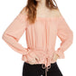 Ultra Flirt Junior's Smocked Off The Shoulder Top Pink Size Large