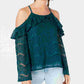 Ultra Flirt Women's Deep Teal Small Lace Cold Shoulder Top Green Size Small