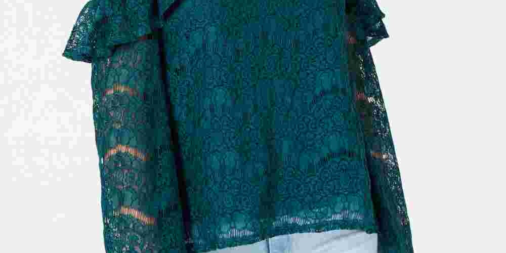 Ultra Flirt Women's Deep Teal Small Lace Cold Shoulder Top Green Size Small