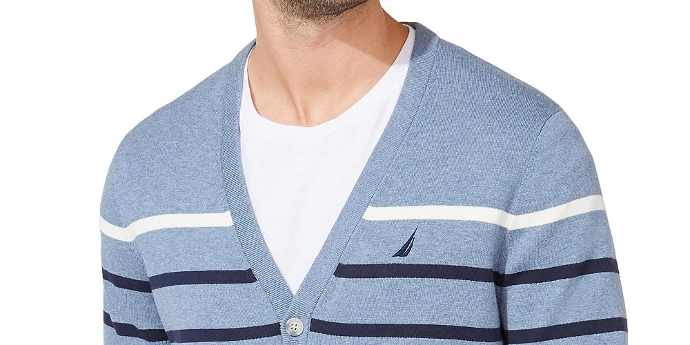 Nautica Men's Striped V-Neck Button Cardigan Blue Small Medium