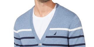 Nautica Men's Striped V-Neck Button Cardigan Blue Small Medium