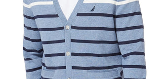 Nautica Men's Striped V-Neck Button Cardigan Blue Small Medium