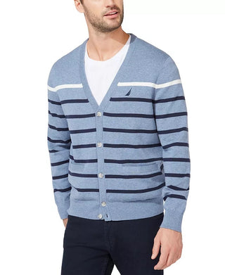 Nautica Men's Striped V-Neck Button Cardigan Blue Size X-Large
