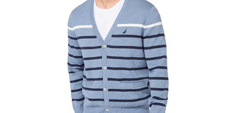 Nautica Men's Striped V-Neck Button Cardigan Blue Size X-Large