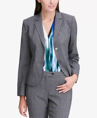 Calvin Klein Women's Glen Plaid Two-Button Jacket Silver Size 8