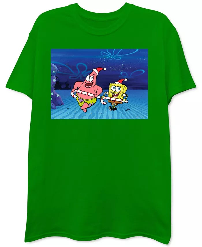 Freeze 24-7 Men's Spongebob & Patrick Christmas T-Shirt Green Size Medium