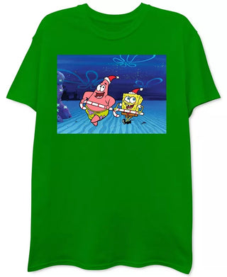 Freeze 24-7 Men's Spongebob & Patrick Christmas T-Shirt Green Size Medium