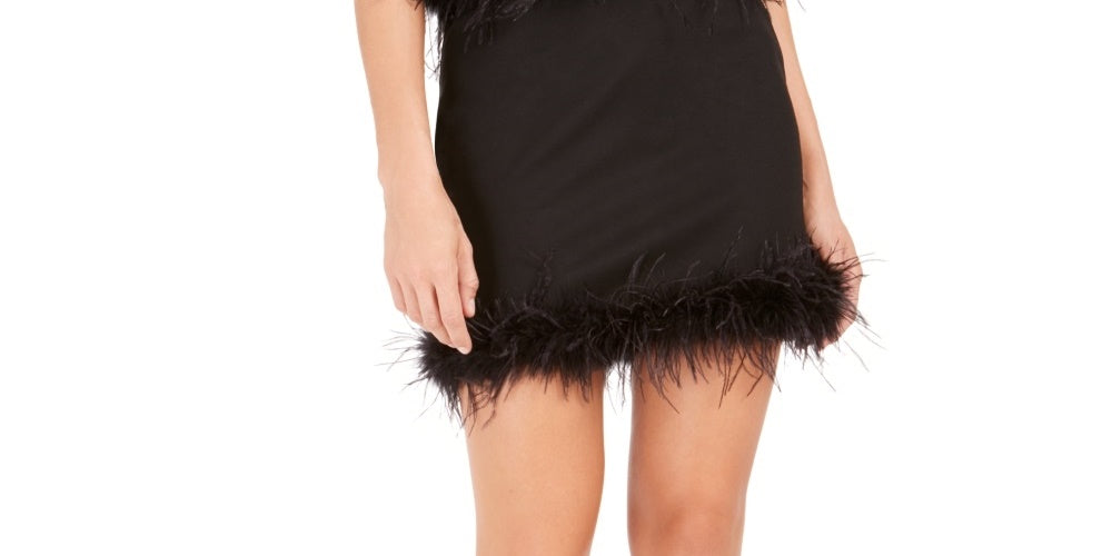 Lucy Paris Women's Feather-Trim Mini Skirt Black Size X-Large