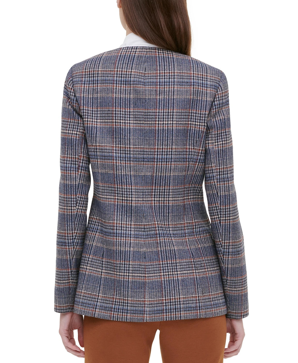 Calvin Klein Women's Navy Plaid Suit Wear To Work Jacket  Brown Size 6 Petite