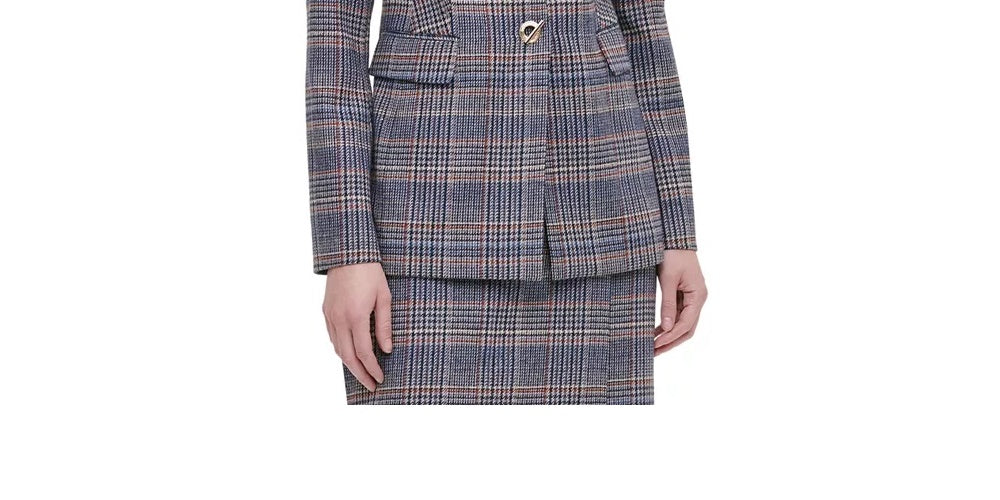 Calvin Klein Women's Navy Plaid Suit Wear To Work Jacket  Brown Size 6 Petite