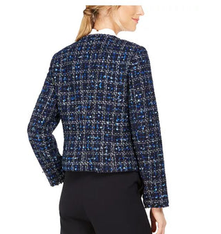 Calvin Klein Women's Petite Tweed Open-Front Jacket Blue Size 14 P