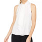 Calvin Klein Women's Petite Ruffle-Front Mock-Neck Top White Size Small