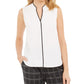Calvin Klein Women's Split Neck Contrast Trim Top White Size Petite Small