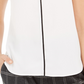 Calvin Klein Women's Split Neck Contrast Trim Top White Size Petite Small