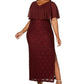 Connected Women's Plus Sequined Lace Overlay Gown Wine Size 14W