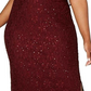 Connected Women's Plus Sequined Lace Overlay Gown Wine Size 14W