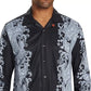 Tallia Men's Slim Fit Performance Stretch Ornate Paisley Long Sleeve Camp Shirt Black Size Small