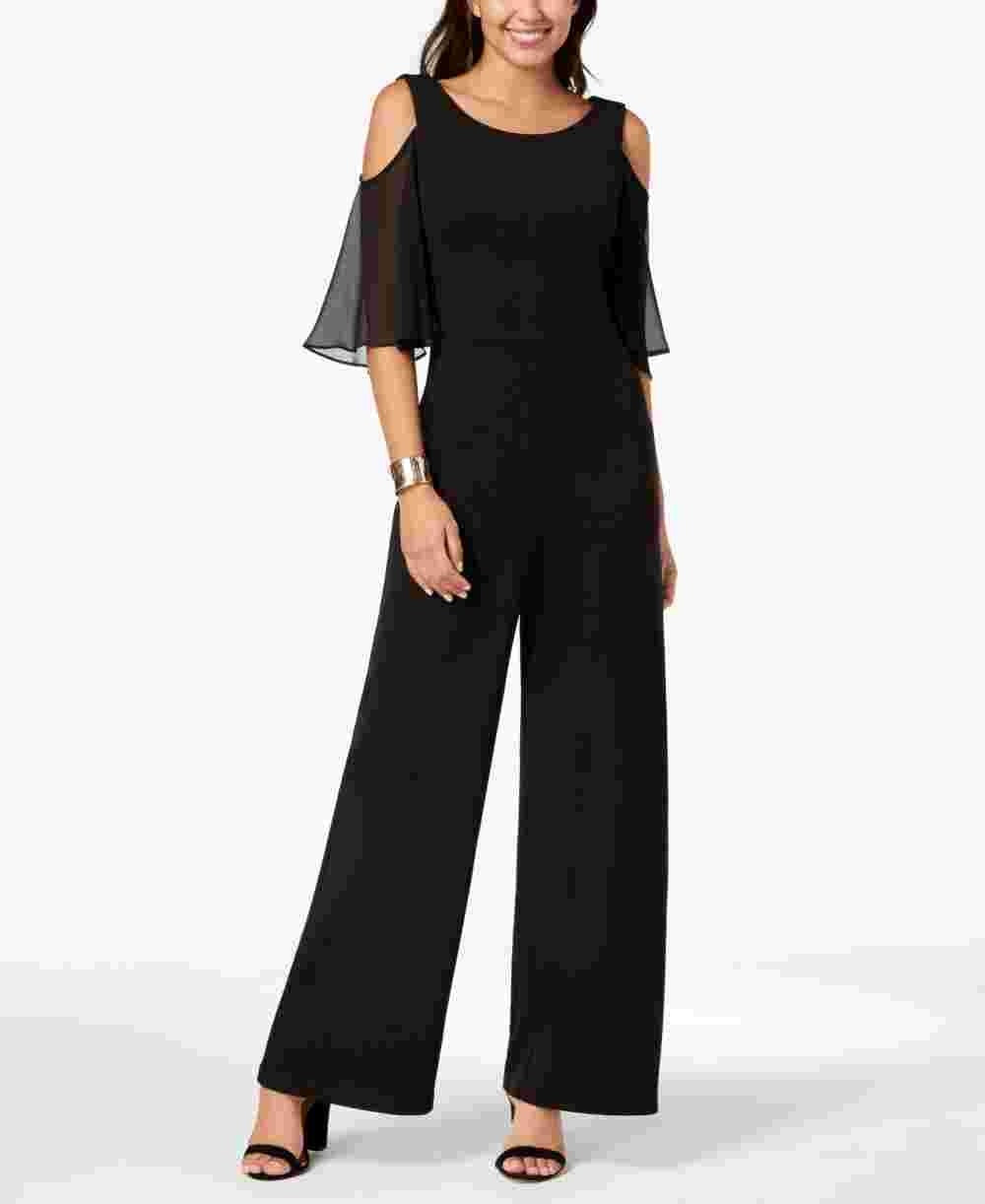 Connected Women's Cold-Shoulder Wide-Leg Jumpsuit Black Size 8