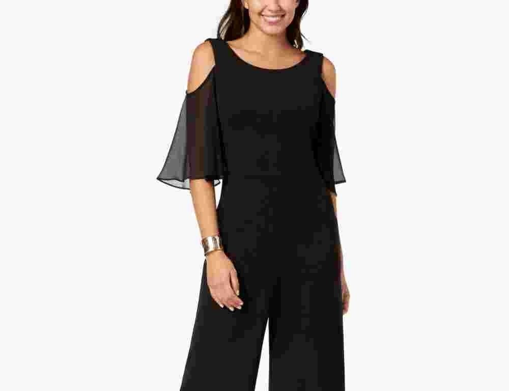 Connected Women's Cold-Shoulder Wide-Leg Jumpsuit Black Size 8