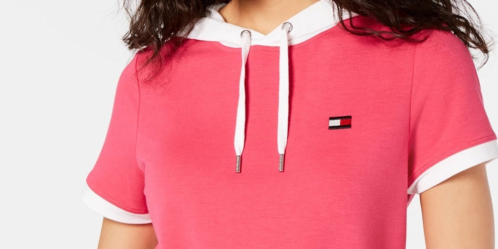 Tommy Hilfiger Sport Women's Hooded Colorblocked Crop Top Pink Size X-Large