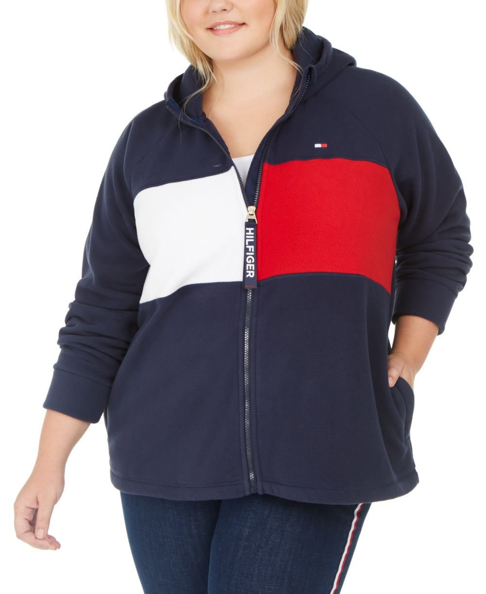 Tommy Hilfiger Women's Sport Plus Size Colorblocked Hooded Jacket Navy Size 2X