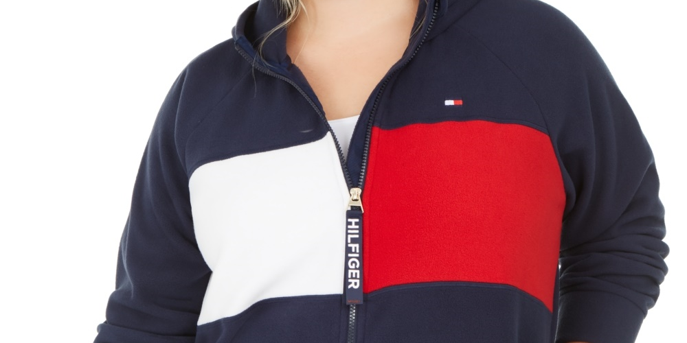 Tommy Hilfiger Women's Sport Plus Size Colorblocked Hooded Jacket Navy Size 2X