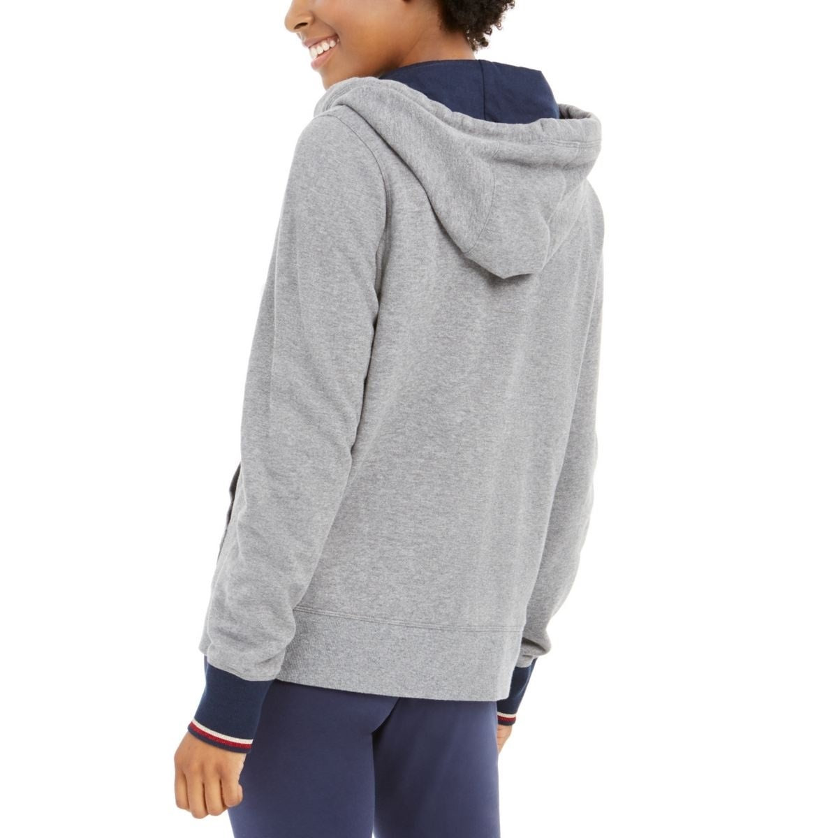 Tommy Hilfiger Women's Sport Zippered Logo Hoodie Gray Size Small