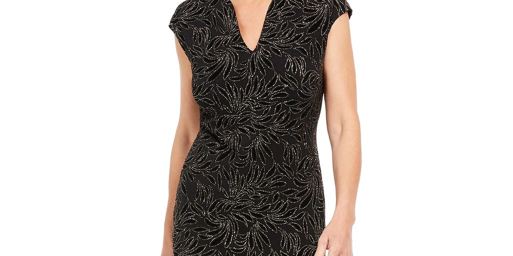 Connected Women's Cap-Sleeve Embellished Dress Black Size 10