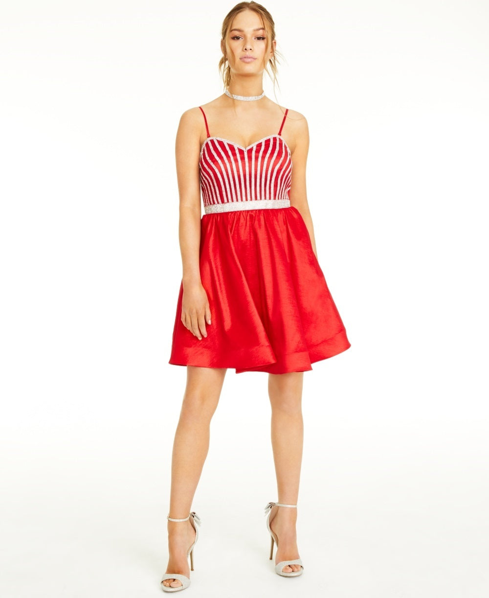 Crystal Doll Juniors' Rhinestone Fit & Flare Dress Gray Size 3